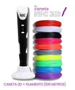 Caneta 3D Preta + Filamento 100 metros - 6 Meses de Garantia