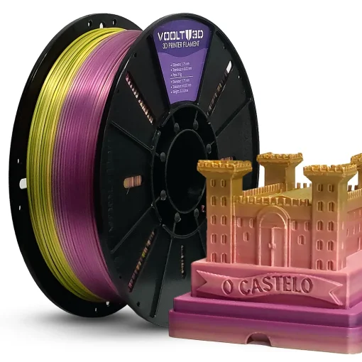 Filamento – PLA VSILK – Rainbow - Rosa Chiclete / Verde Limão / Vermelho Marsala – Voolt 3D – 1kg