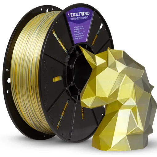 Filamento – PLA VSILK – Duo Color Alumínio e Dourado – Voolt 3D – 1kg