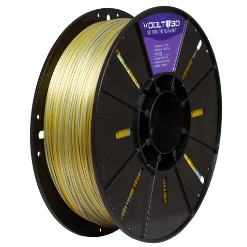 Filamento – PLA VSILK – Duo Color Alumínio e Dourado – Voolt 3D – 1kg - Imagem 3
