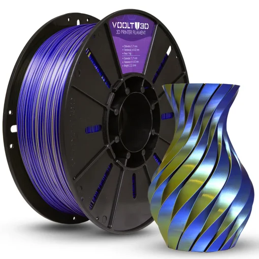 Filamento – PLA VSILK – Duo Color Azul Safira e Dourado – Voolt 3D – 1kg