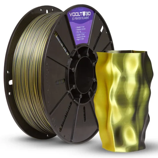 Filamento – PLA VSILK – Duo Color Dourado e Preto – Voolt 3D – 1kg
