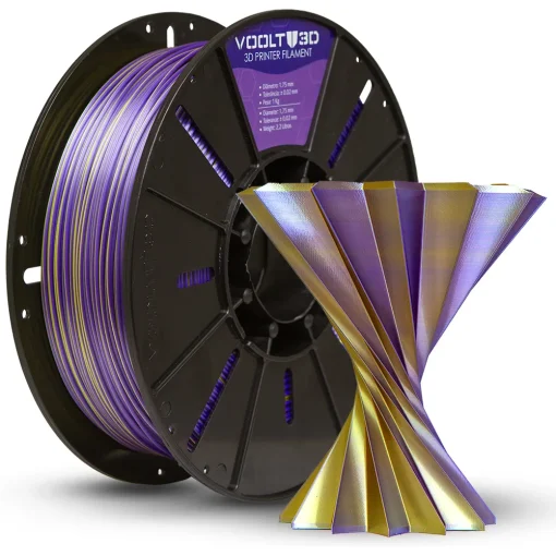 Filamento – PLA VSILK – Duo Color Lilás e Dourado – Voolt 3D – 1kg