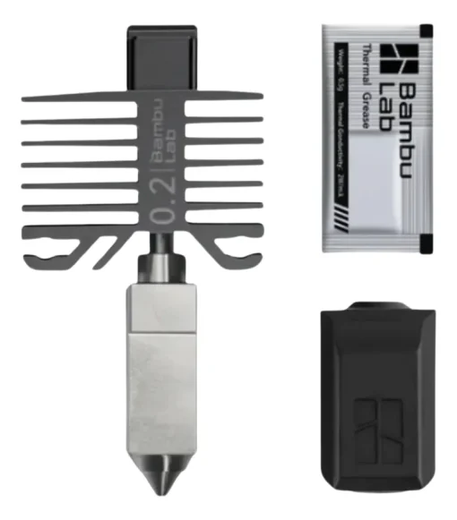 Hotend Aço Inoxidável – Bico de 0.2mm – Séries X1 e P1 – Bambu Lab