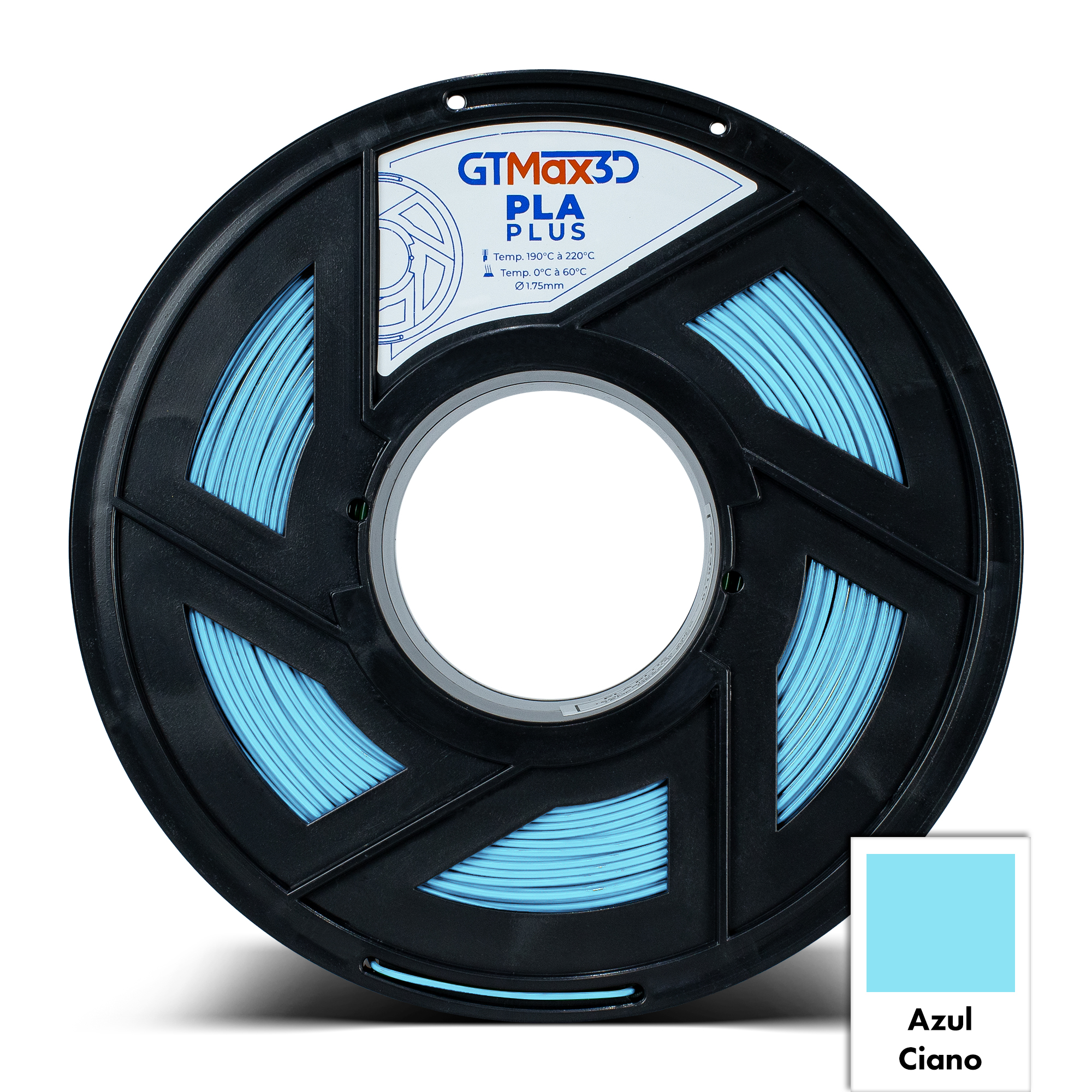 Filamento PLA Plus - Azul Ciano - GTMax 3D - 1.75mm - 1KG